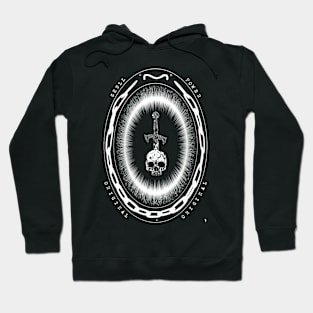 Skull with sword and inscriptions Hoodie